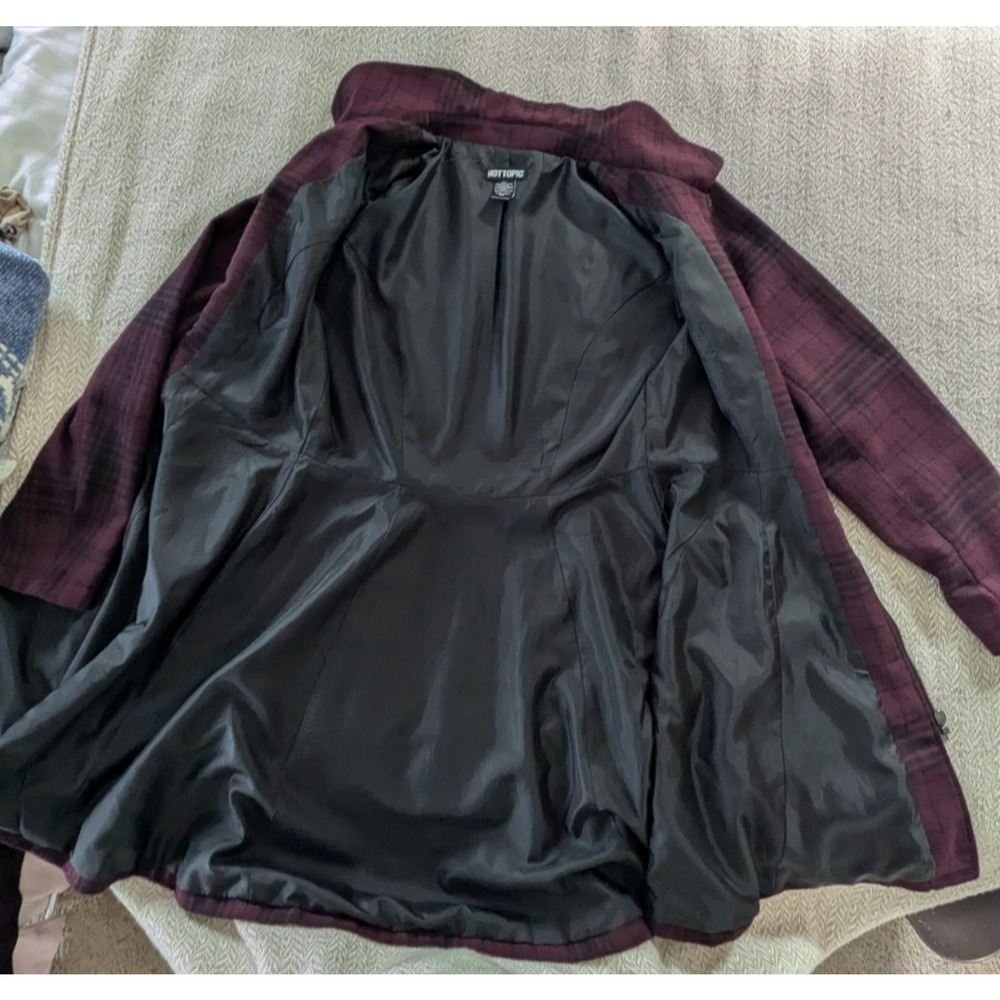 Hot Topic Plaid Fit Flare Coat Womens M Deep Burgundy Wine Gothic Whimsigoth Y2K - Picture 3 of 12
